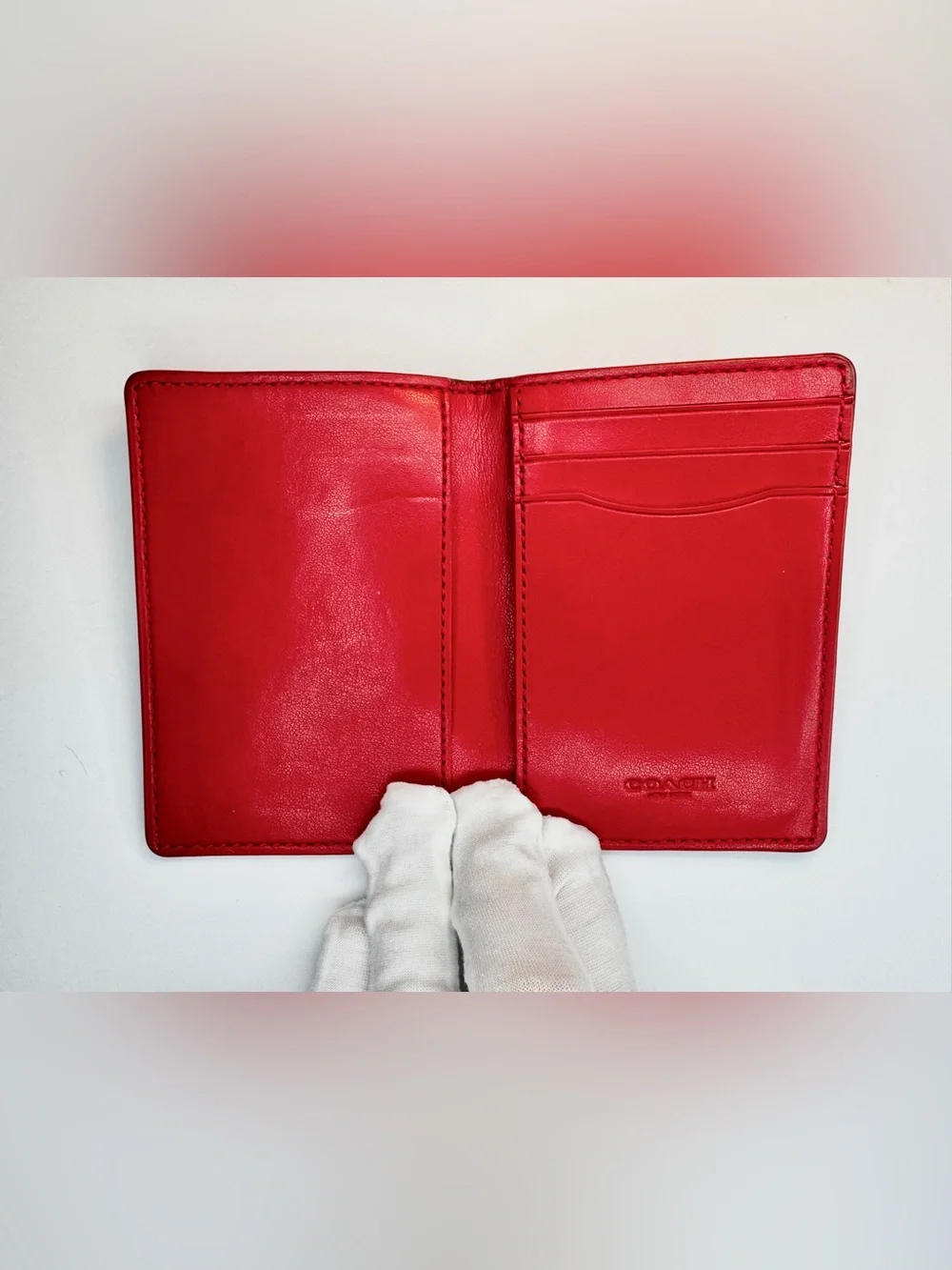 Coach Love Red Pebbled Leather Card Case Wallet Slim Credit Card Holder
